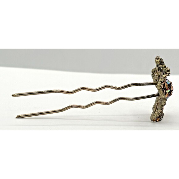 Vintage SOHO Signed Hair Stick Aurora Borealis Floral Jewelry Goldtone Metal HTF - Picture 6 of 16
